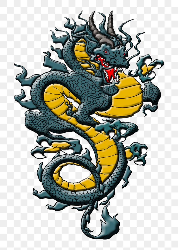 Chinese dragon png sticker, mythical creature illustration, transparent background. 
