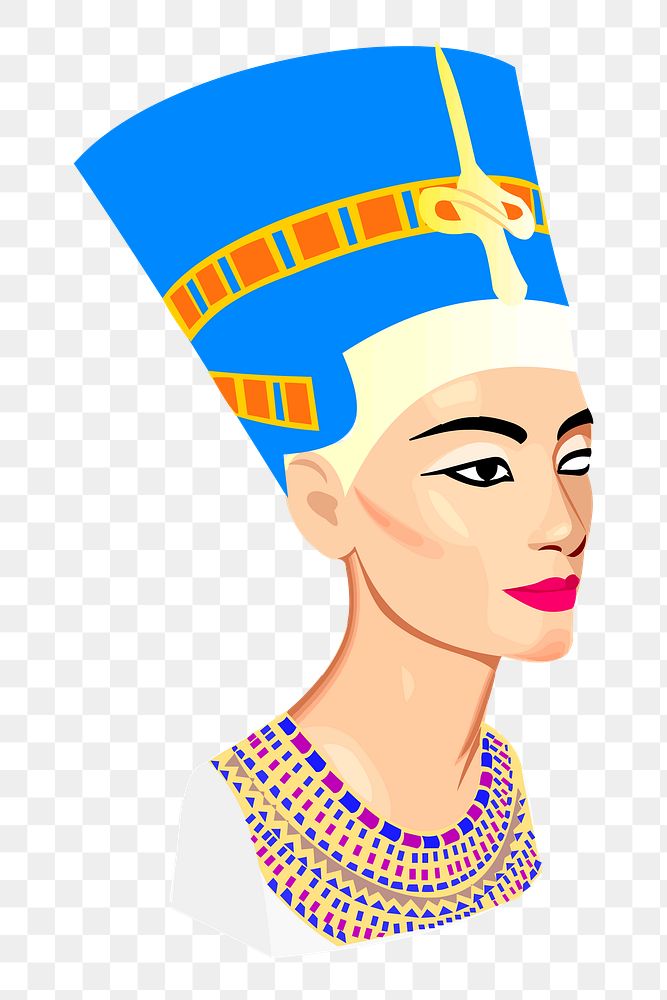 Egyptian queen png sticker, Nefertiti portrait illustration, transparent background. Free public domain CC0 image.
