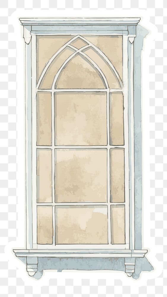 Png vintage window watercolor painting architectural sticker