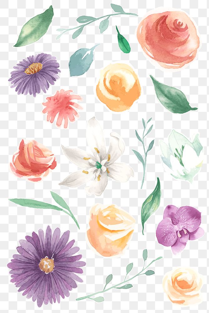 Summer flower diary sticker png set