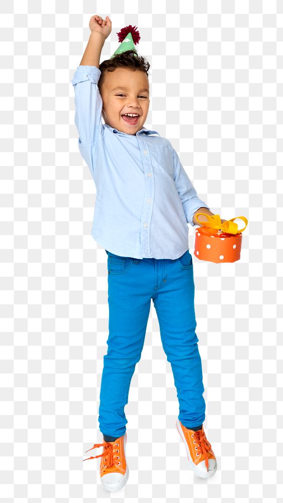Happy boy holding a gift transparent png