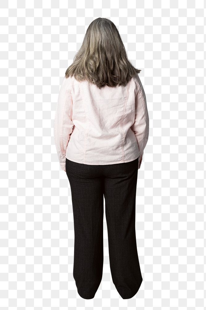 Rear view of a senior woman in studio shoot mockup