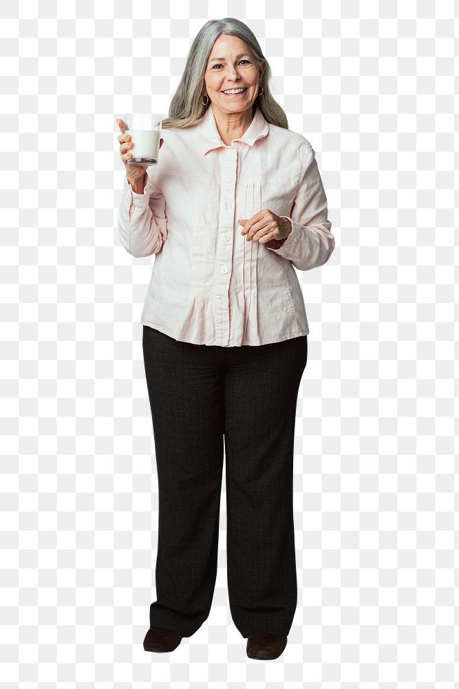 Cheerful senior woman drinking a glass of milk mockup 