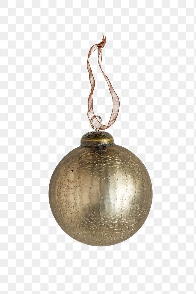 A shiny gold ball Christmas ornament on transparent