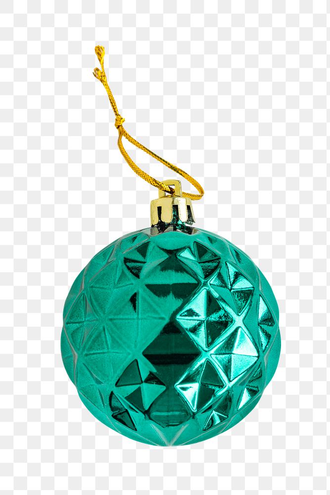 A shiny green ball Christmas ornament on transparent