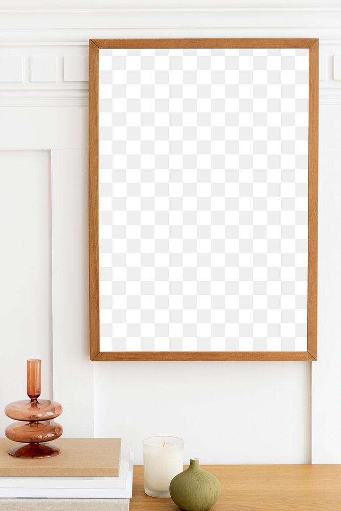 Wooden picture frame mockup over a wooden table 