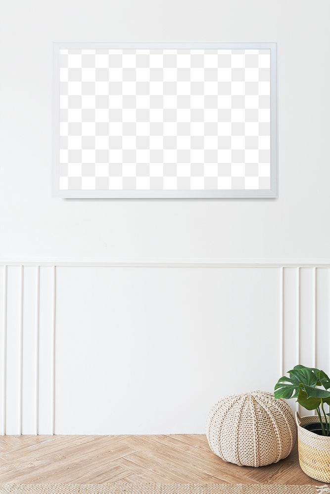 Picture frame mockup hanging in a minimal white room