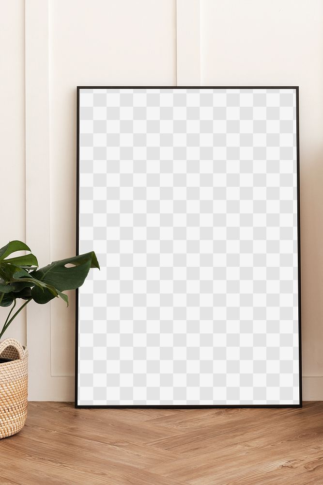 Blank picture frame on parquet floor design element
