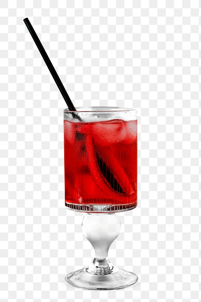 Red drink in a glass with a straw design element 