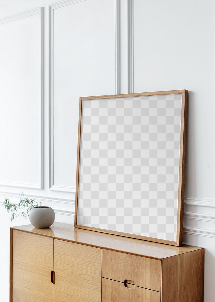 Picture frame mockup png on a cabinet