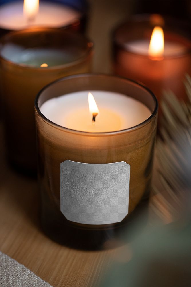 Aromatic candle label png mockup product branding