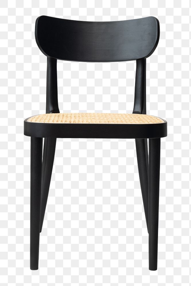 Black dining chair png mockup with rattan seat