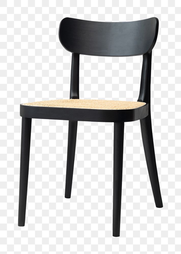 Black dining chair png mockup with rattan seat