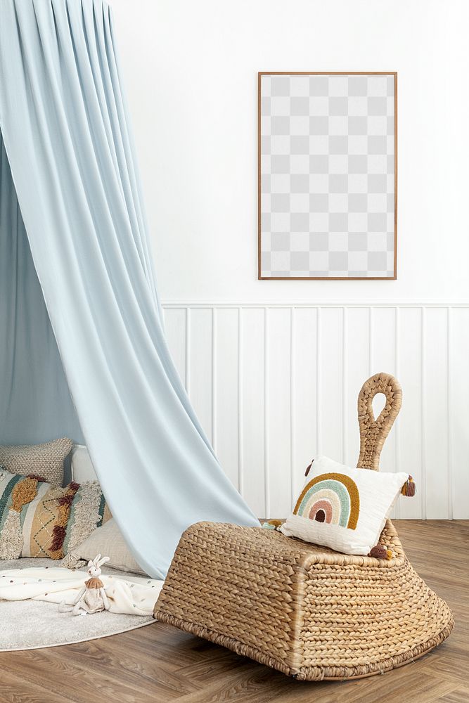 Picture frame mockup png in a kids room
