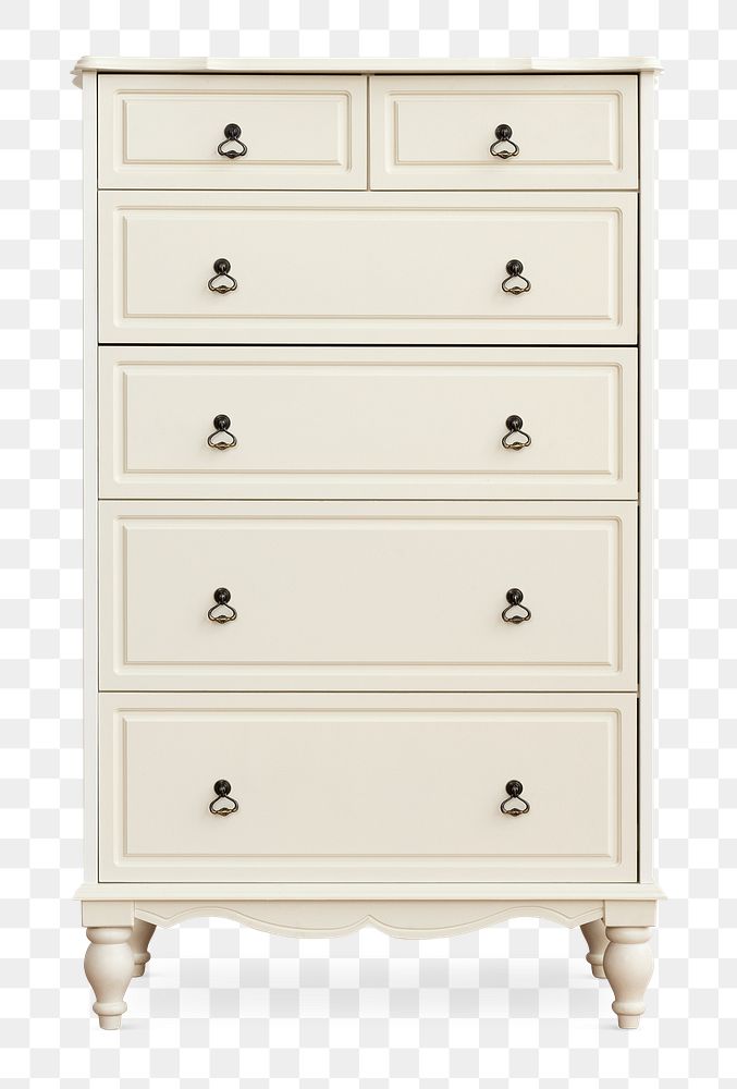 Classic chest png mockup of drawers in off white
