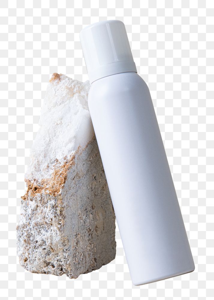 White spray bottle against a rock transparent png