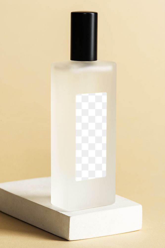Blank perfume glass bottle on a white stone design element