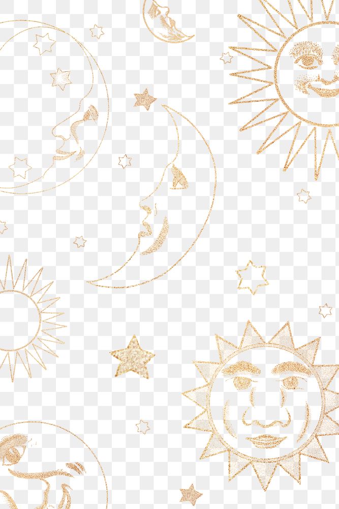 Gold celestial sun moon and stars pattern design element