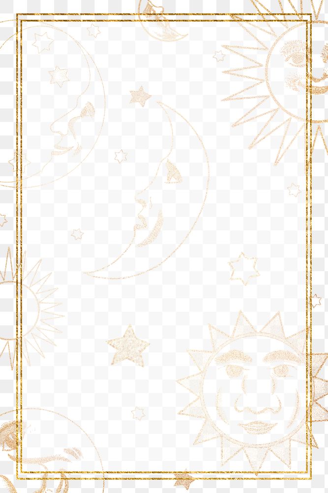 Gold celestial sun, moon and stars frame design element
