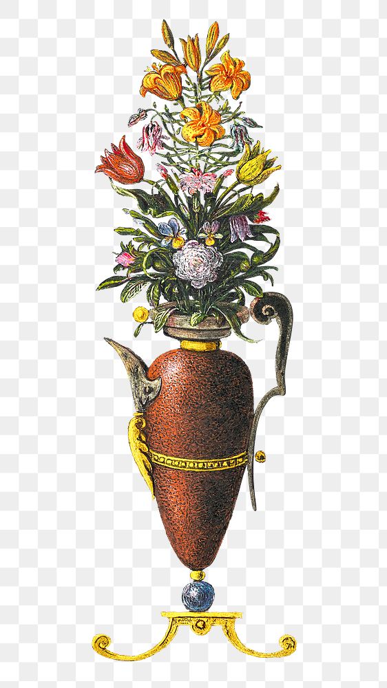 Medieval floral vase badge png transparent background