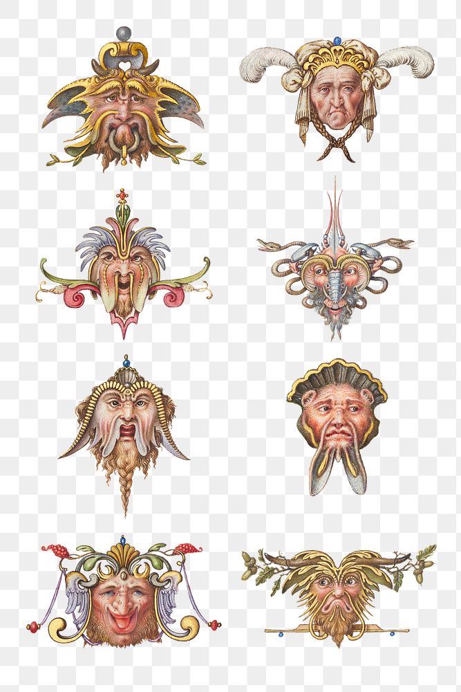Troll medieval creature png element set, remix from The Model Book of Calligraphy Joris Hoefnagel and Georg Bocskay