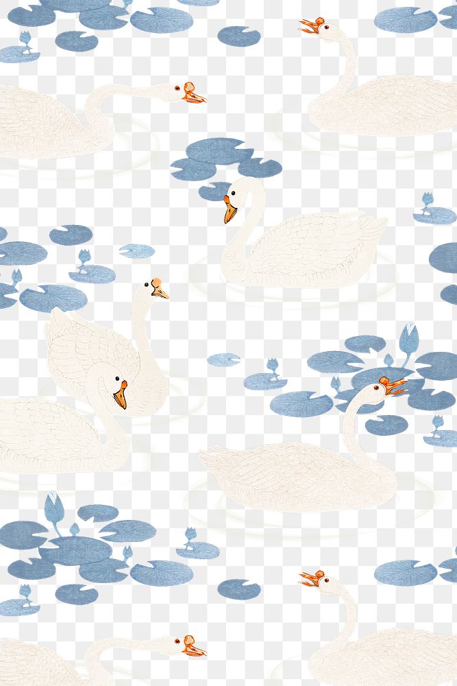 Swimming white geese in a pond pattern design element illustration