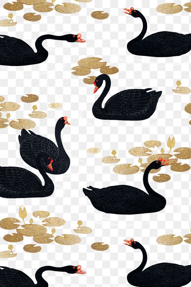 Swimming black geese in a pond pattern design element illustration