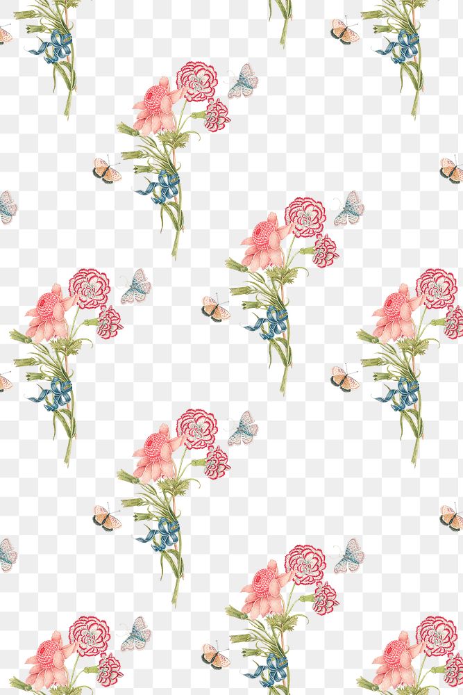 Vintage flower pattern png background, remixed from the 18th-century artworks from the Smithsonian archive.