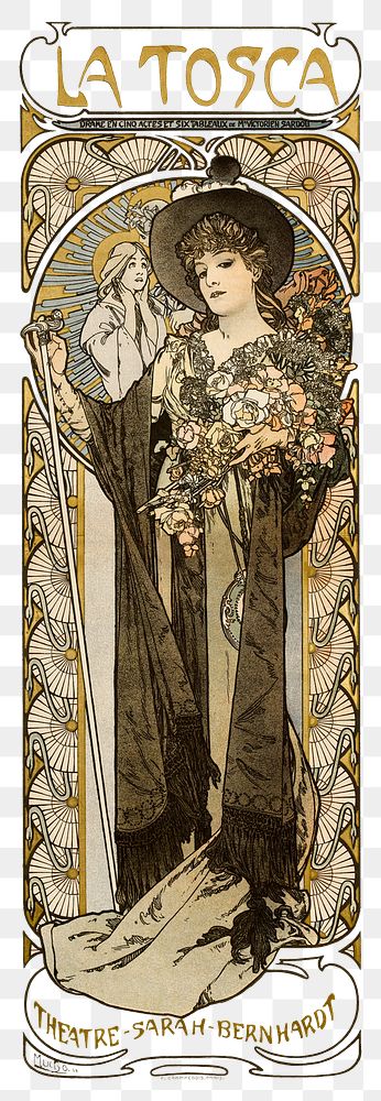Png art nouveau woman poster, remixed from the artworks of Alphonse Maria Mucha