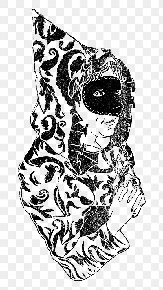 Vintage masked woman with cape png art print, remix from artworks by Samuel Jessurun de Mesquita