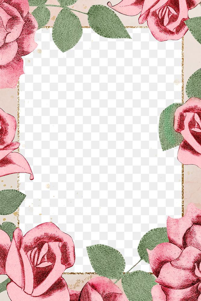 Vintage pink roses frame png illustration, remix from artworks by Samuel Jessurun de Mesquita