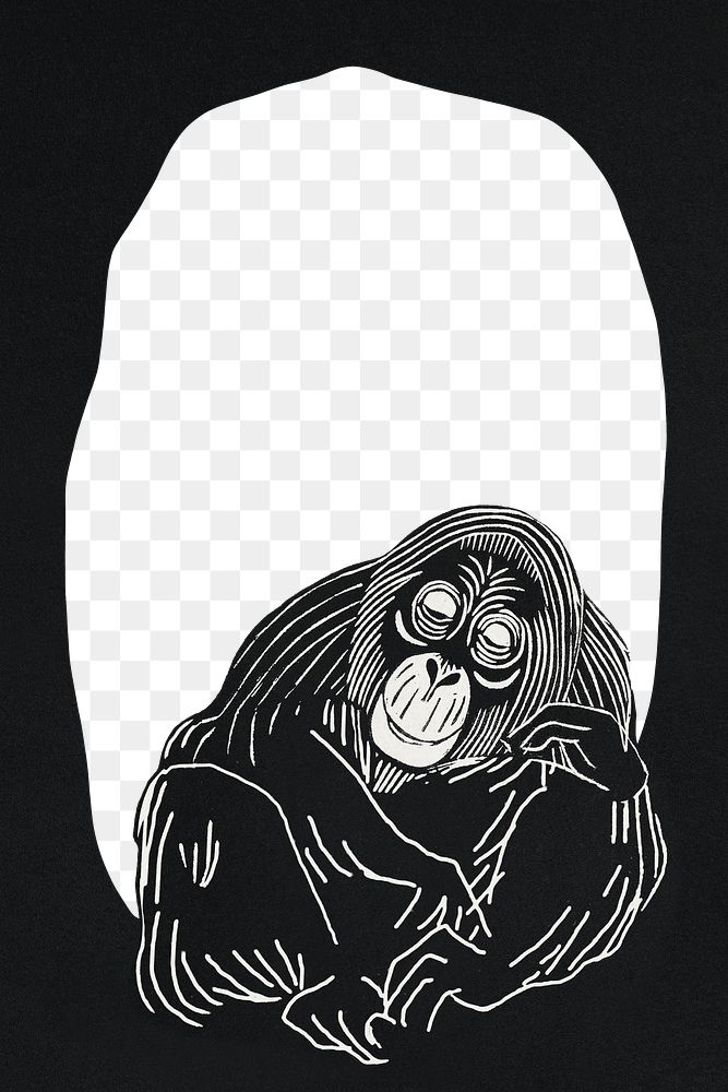 Vintage orangutan png black frame art print, remix from artworks by Samuel Jessurun de Mesquita