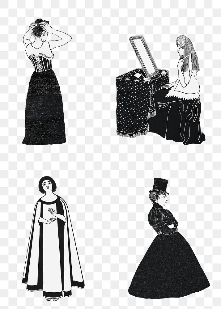 Vintage woman character png art print set, remix from artworks by Samuel Jessurun de Mesquita