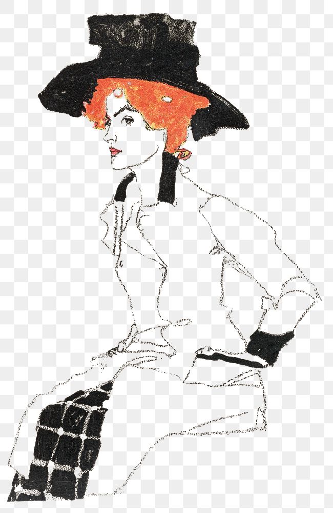 Png vintage woman illustration remixed from the artworks of Egon Schiele.
