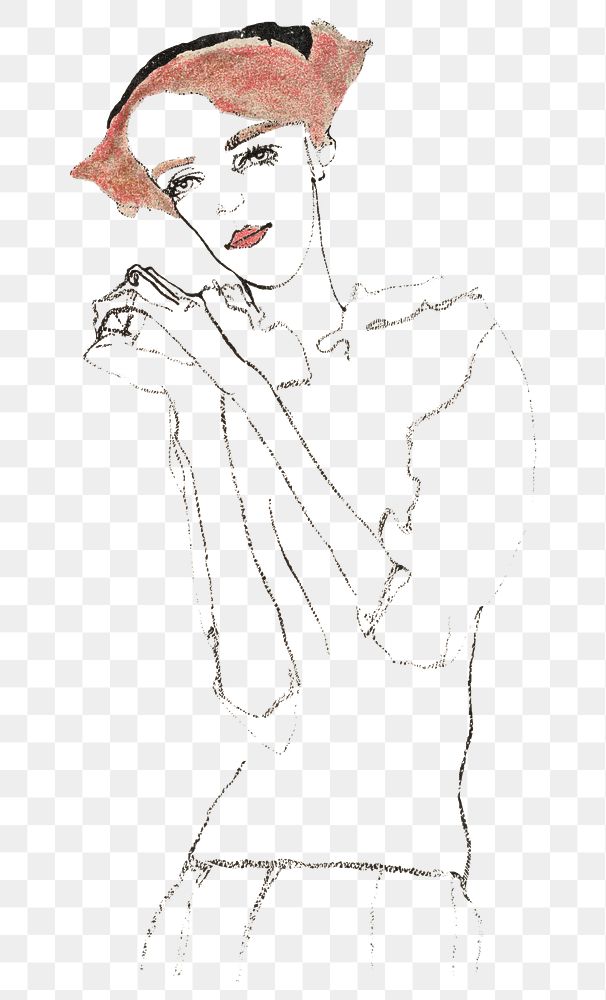 Vintage woman png drawing remixed from the artworks of Egon Schiele.
