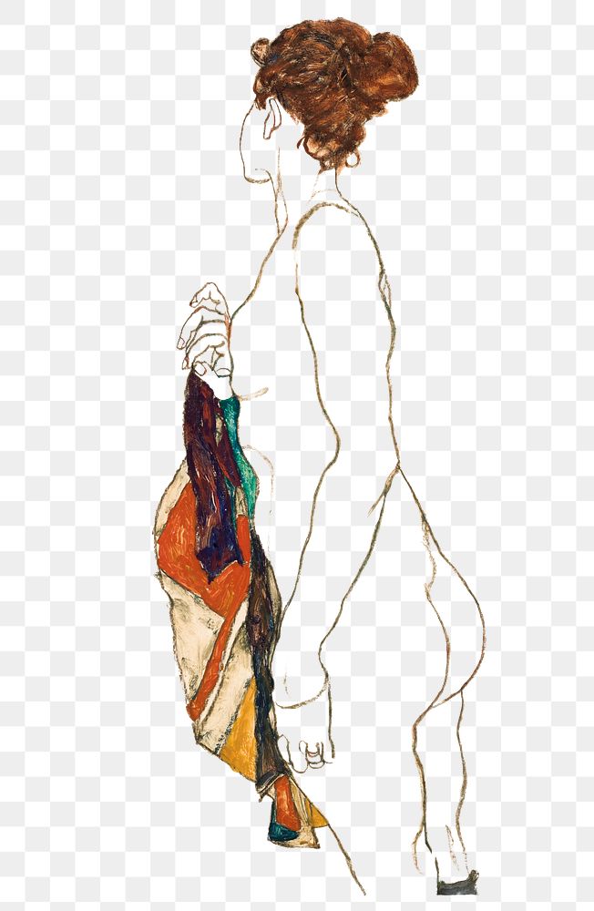 Standing nude woman png remixed from the artworks of Egon Schiele.