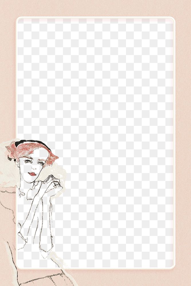 Vintage woman png frame illustration remixed from the artworks of Egon Schiele.