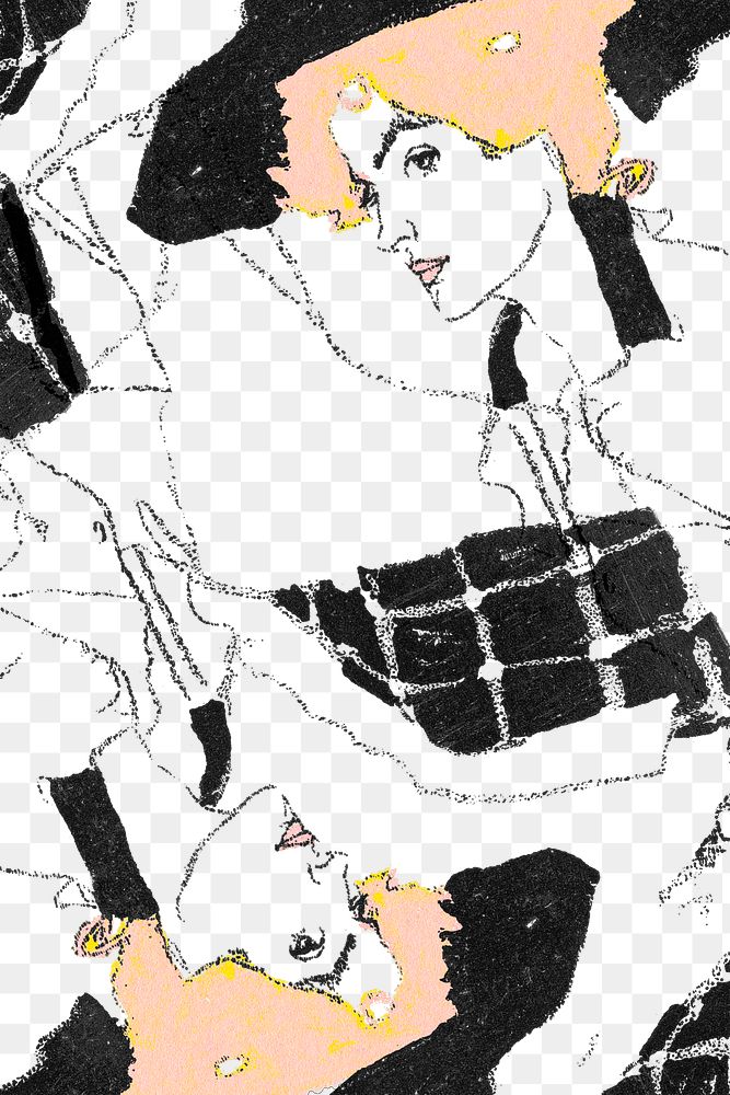 Vintage painted women png background remixed from the artworks of Egon Schiele.