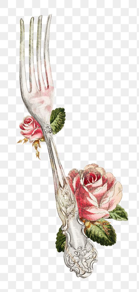 Silver fork png vintage illustration, remixed from the artwork by Ludmilla Calderon