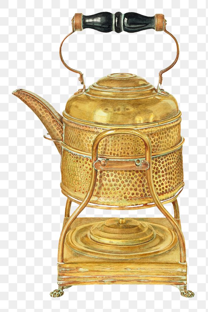 Vintage gold kettle png illustration, remixed from the artwork by Frank M. Keane