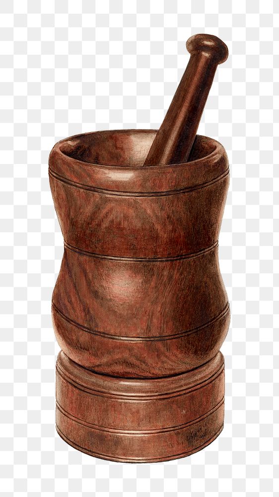 Vintage mortar and pestle png illustration, remixed from the artwork by Carl Buergerniss