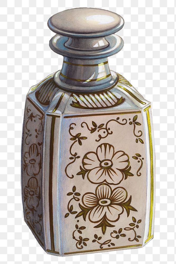 Vintage perfume bottle png illustration, remixed from the artwork by Erwin Schwabe