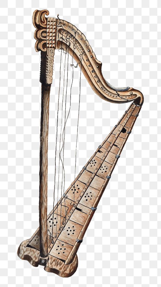 Vintage harp png illustration, remixed from the artwork by Grace Thomas