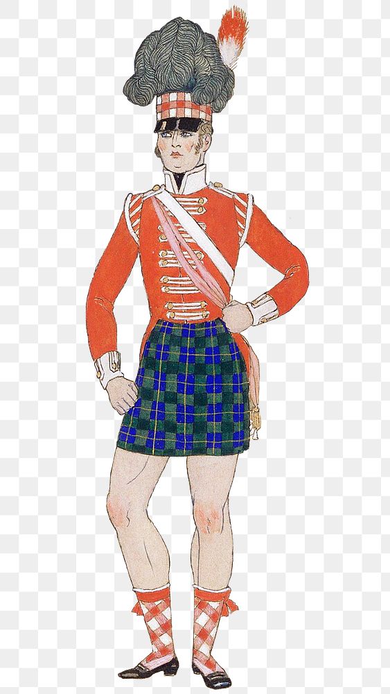 Vintage Scottish army png vintage traditional fashion, remix from artworks by George Barbier