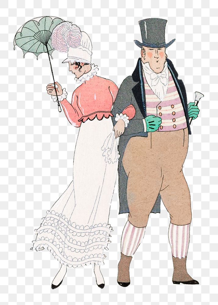 19th century png couple fashion, remix from artworks by George Barbier