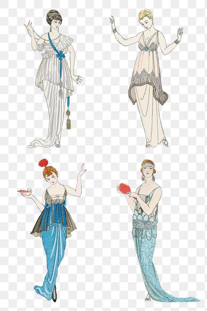 1920s women's fashion png party dress set, remix from artworks by George Barbier