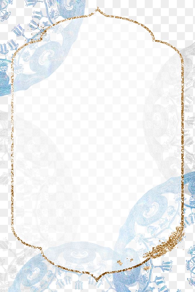 Vintage png gold frame on blue mandala background, remixed from Noritake factory china porcelain tableware design