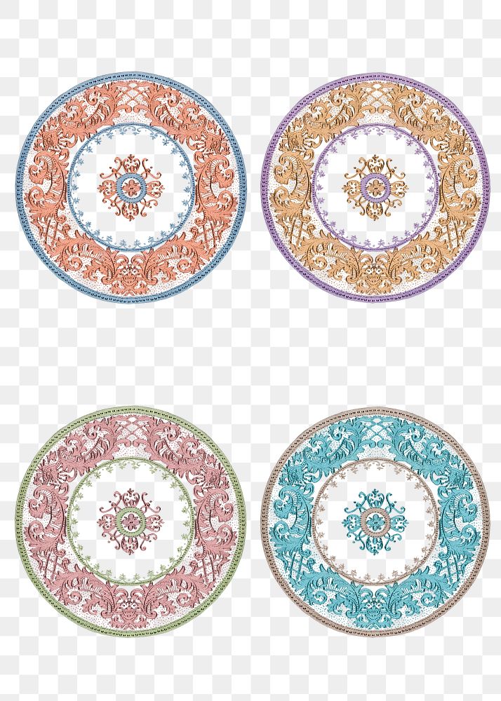 Vintage png floral mandala pattern png motif set, remixed from Noritake factory china porcelain tableware design