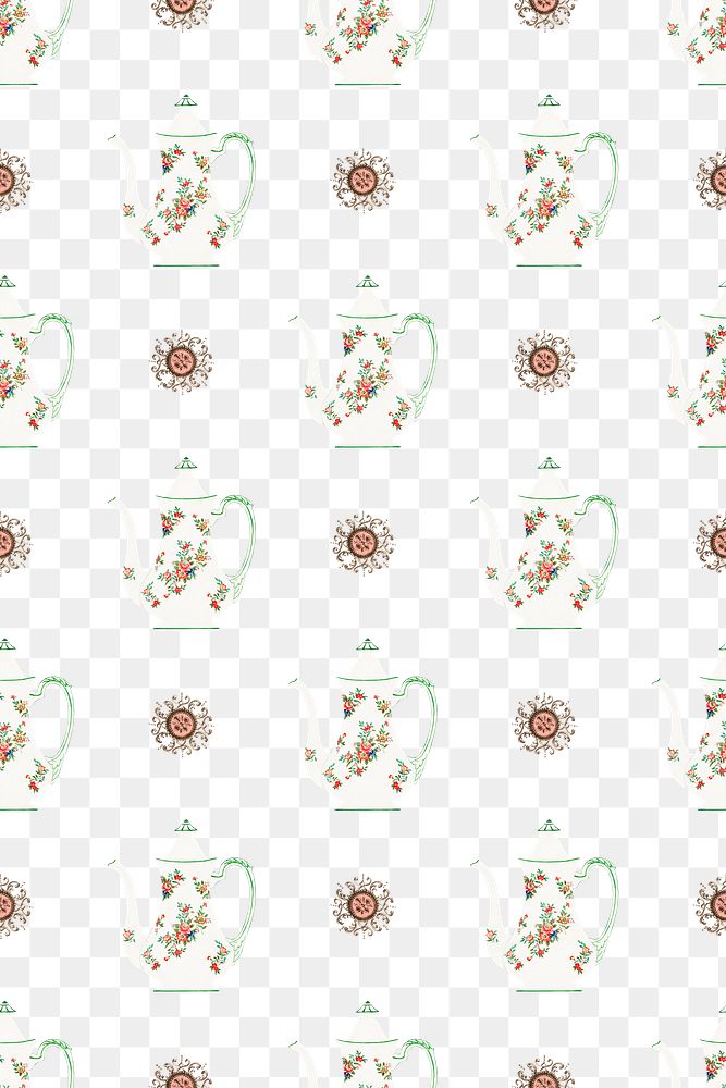 PNG Vintage transparent teapot seamless pattern background, remixed from Noritake factory tableware design