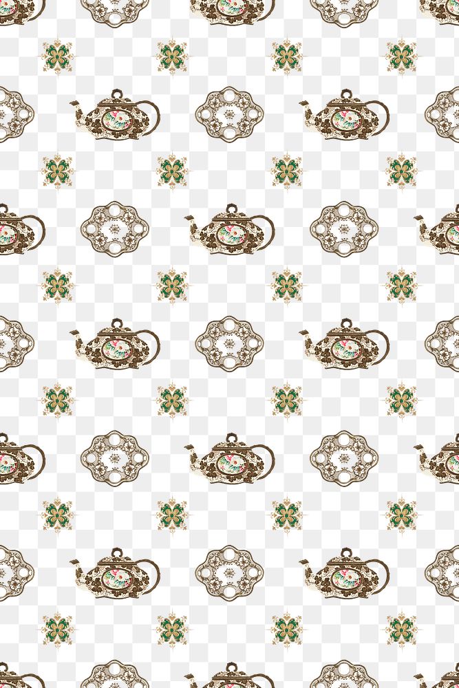 PNG Vintage teapot transparent seamless pattern t background, remixed from Noritake factory tableware design